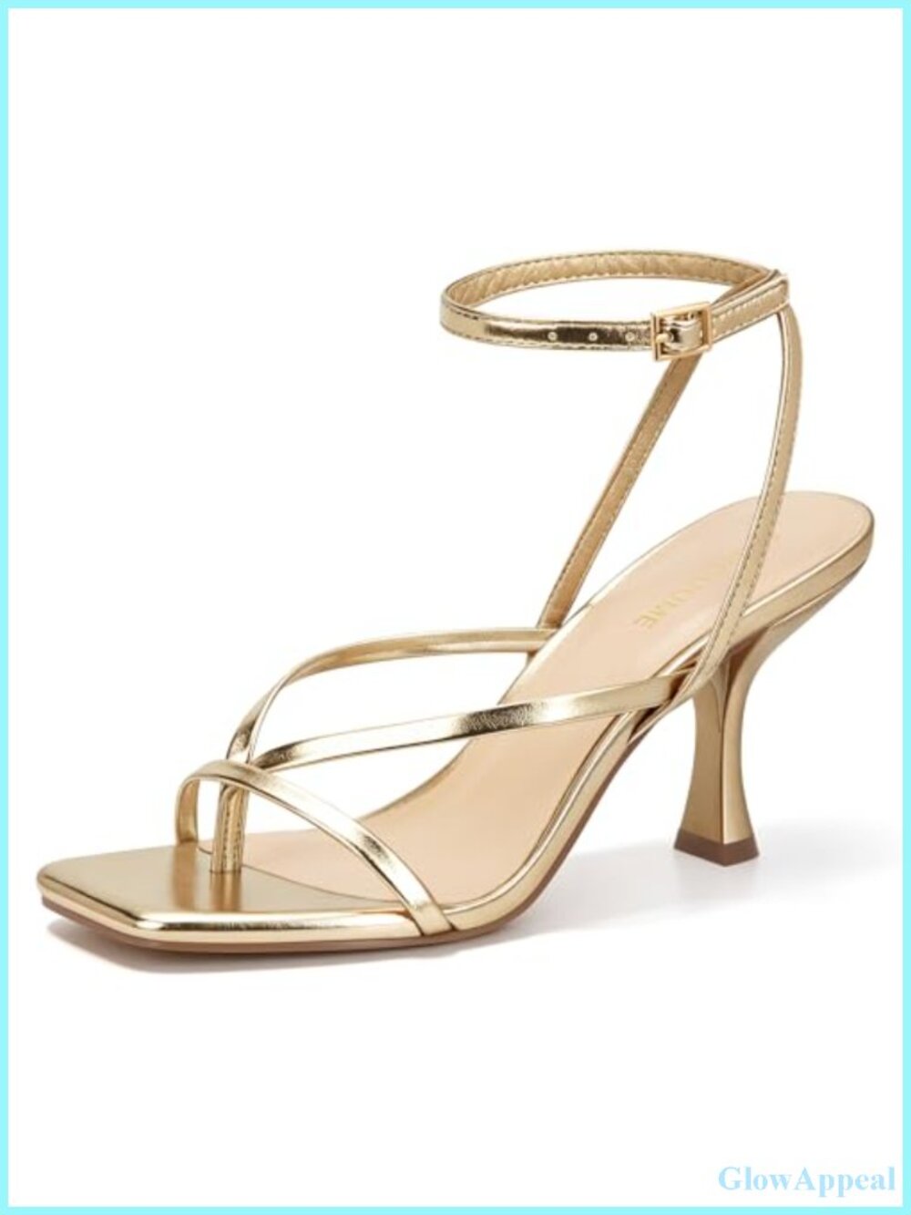 Womens Kitten Heels Square Toe Strappy Ankle Strap Sandals - Faux Leather
